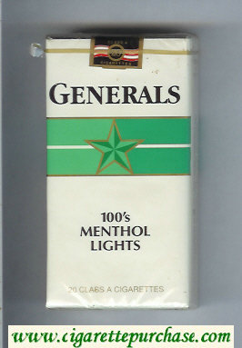 Generals 100s Menthol Lights cigarettes soft box