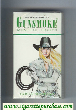 Gunsmoke High Sierra Blend Menthol Lights with cowgirl white 100s cigarettes hard box