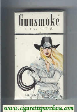 Gunsmoke Verginia Blend Lights with cowgirl white 100s cigarettes hard box