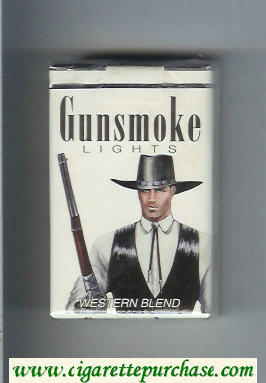 Gunsmoke Western Blend Lights with cowboy white cigarettes soft box