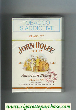 John Rolfe Lights American Blend cigarettes hard box