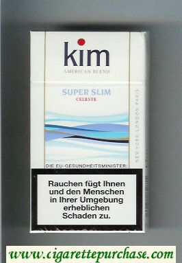 Kim Super Slim Celeste American Blend 100s cigarettes hard box