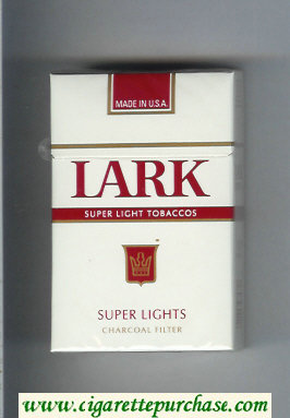 Lark Super Lights Super Light Tobaccos Charcoal Filter white and red cigarettes hard box