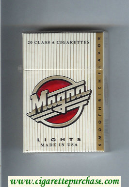 Magna Smooth Rich Flavor Lights white and gold cigarettes hard box