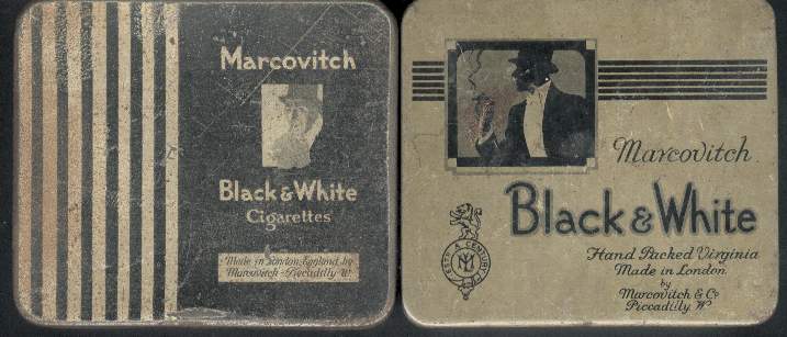 Marcovitch Black and White Cigarettes wide flat hard box