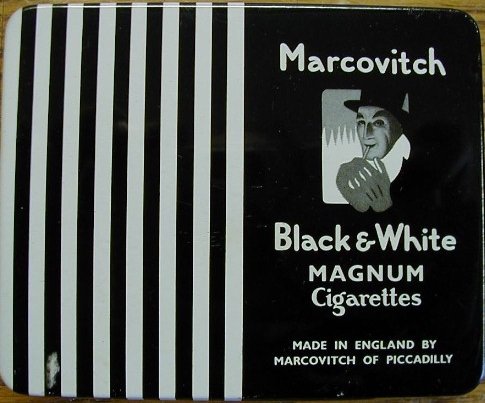 Marcovitch Black and White Magnum Cigarettes wide flat hard box