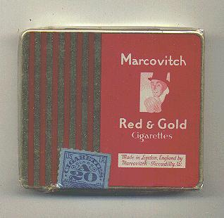 Marcovitch Red and Gold metal cigarettes wide flat hard box