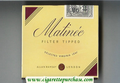 Matinee Filter Tipped Selected Virginia Leaf cigarettes wide flat hard box