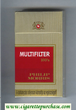 Multifilter Philip Morris gold and red 100s cigarettes hard box
