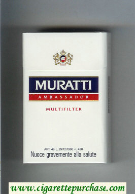 Muratti Ambassador Multifilter white and blue and red cigarettes hard box