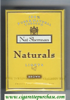 Nat Sherman Naturals Lights Brown 100s yellow cigarettes wide flat hard box