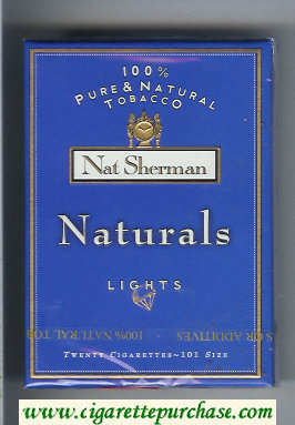 Nat Sherman Naturals Lights 100s blue cigarettes wide flat hard box