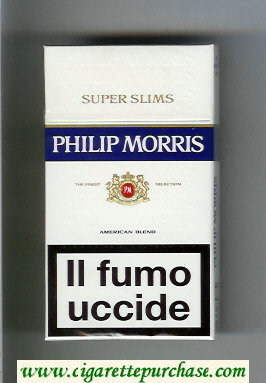 Philip Morris Super Slims American Blend 100s white and blue cigarettes hard box