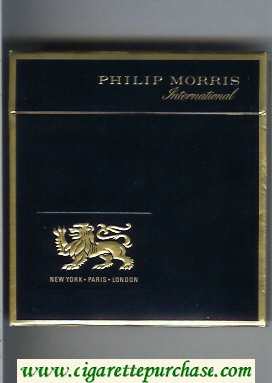 Philip Morris International dark blue cigarettes wide flat hard box