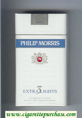 Philip Morris Extra Lights 3 100s cigarettes hard box