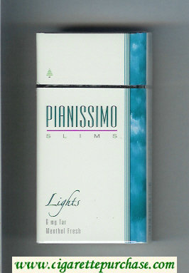 Pianissimo Slims Lights Menthol Fresh 100s cigarettes hard box