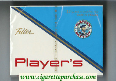 Player's Navy Cut Filter 25 cigarettes white and blue wide flat hard box