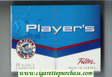 Player's Navy Cut Filter 25 cigarettes blue and white wide flat hard box