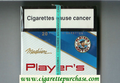 Player's Navy Cut Medium cigarettes white and blue wide flat hard box