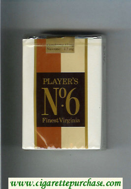 Player's No 6 Finest Virginia brown and biege and white cigarettes soft box