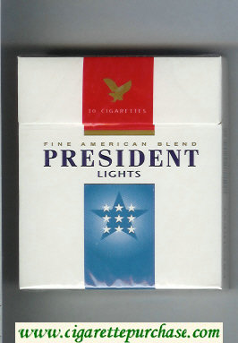 President Lights Fine American Blend 30 white and blue and red cigarettes hard box
