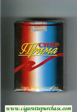 Prima Super Tabak Novogo Kachestva black and red and blue cigarettes soft box