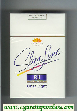 R1 Reemtsma No 1 Slim Line Ultra Light American Blend 100s flat cigarettes hard box