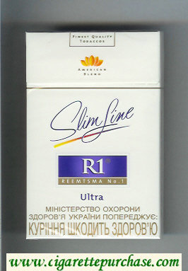 R1 Reemtsma No 1 Slim Line Ultra American Blend 100s flat cigarettes hard box