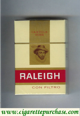 Raleigh Con Filtro cigarettes yellow and red and gold hard box