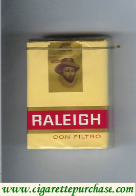 Raleigh Con Filtro cigarettes yellow and red and gold soft box