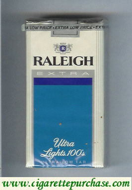 Raleigh Extra Ultra Lights 100s cigarettes soft box