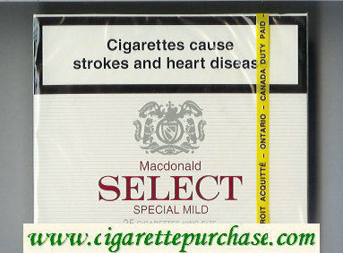 Select Macdonald Special Mild 25 cigarettes wide flat hard box
