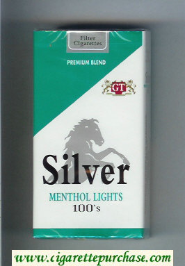 Silver Menthol Lights 100s Premium Blend cigarettes soft box