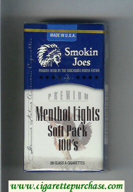 Smokin Joes Premium Menthol Lights Soft Pack 100s cigarettes soft box