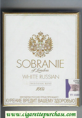 Sobranie of London White Russian 100s cigarettes wide flat hard box