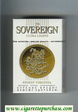 Sovereign Ultra Lights Finest Virginia cigarettes white hard box