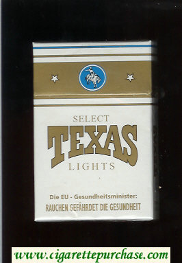 Texas Select Lights cigarettes white and gold hard box