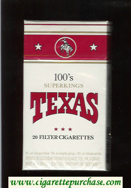 Texas 100s Superkings cigarettes white and red hard box