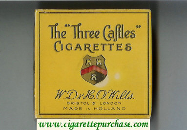 The 'Three Castles' cigarettes yellow wide flat hard box