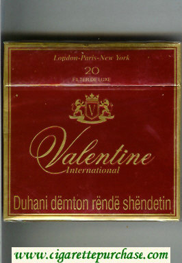 Valentine International 100s cigarettes wide flat hard box