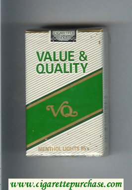 Value and Quality Menthol Lights 85s cigarettes soft box