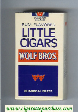 Wolf Bros Little Cigars Rum Flavored 100s Cigarettes white and blue soft box