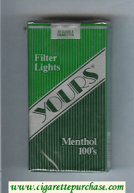 Yours 'R' Lights Menthol 100s cigarettes green and silver and dark green soft box