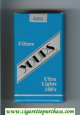 Yours 'TM' Ultra Lights 100s cigarettes blue and silver soft box